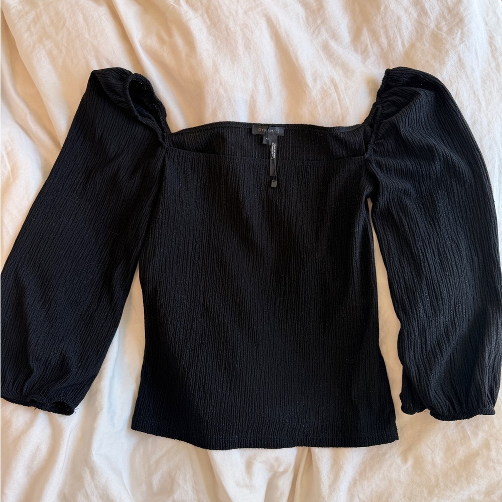 a new day Black Square-Neck Puff Sleeve Long Sleeve Top